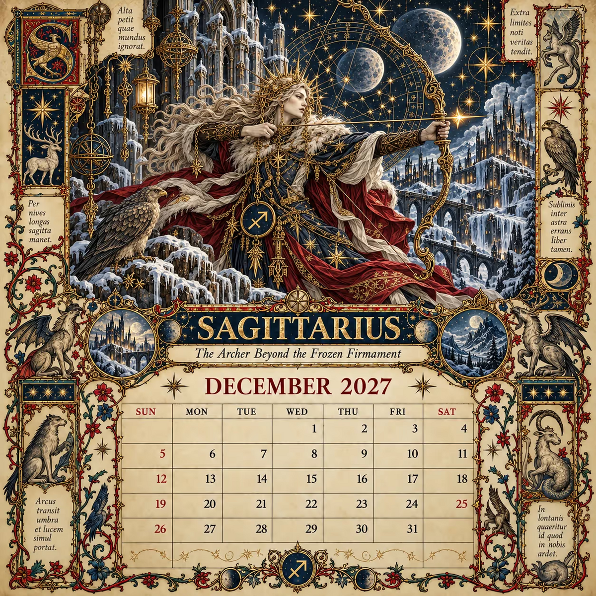 🔮 Bureaukalender met dierenriemtekens voor 2027 | 12 middeleeuws geïnspireerde dierenriemtekeningen voor liefhebbers van astrologie en gotische kunst ✨