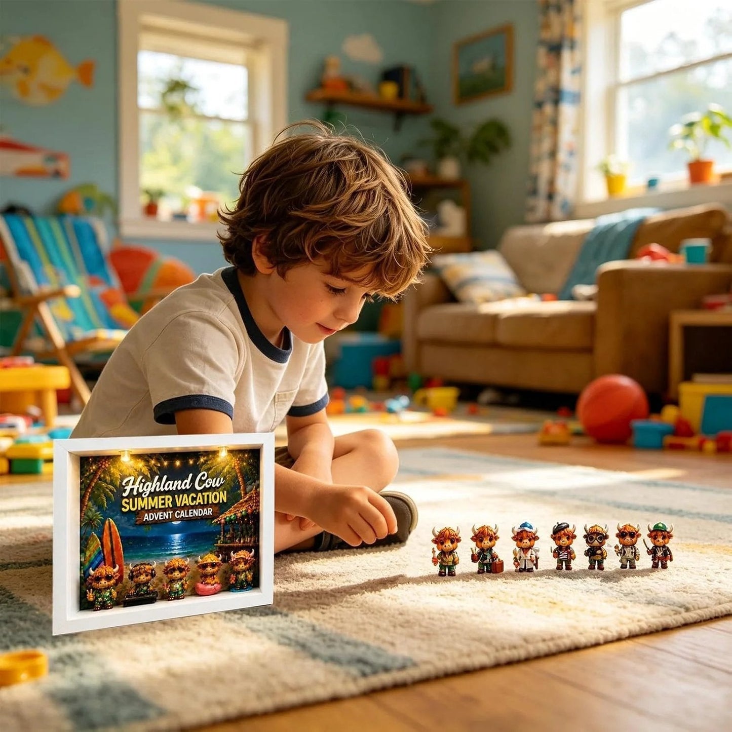 Adventskalender met Schotse hooglandkoeien voor de zomervakantie 2026