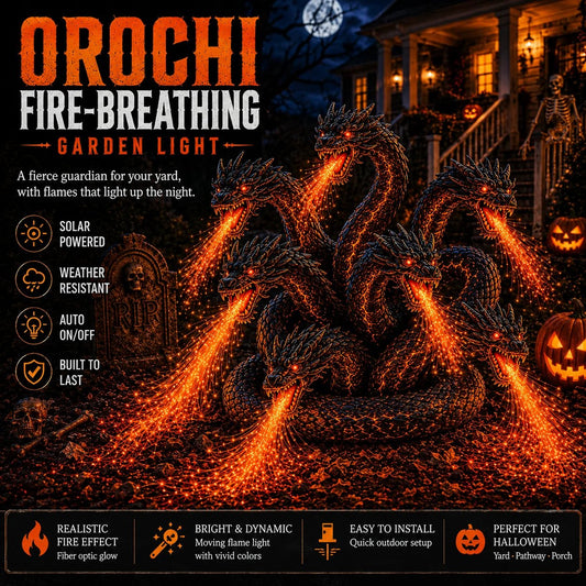 🔥🎃 Fire-Breathing Orochi Solar Garden Light – Epic Multi-Headed Dragon Halloween Decor