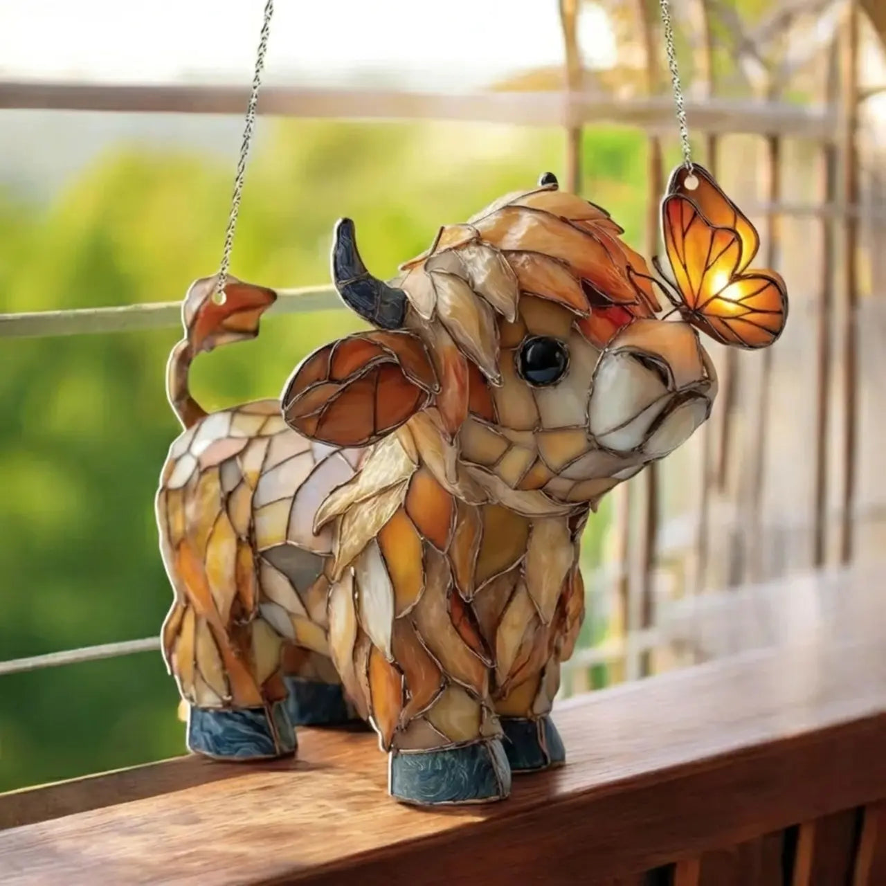Raamdecoratie met Schotse hooglandkoe: vlinder raamhanger