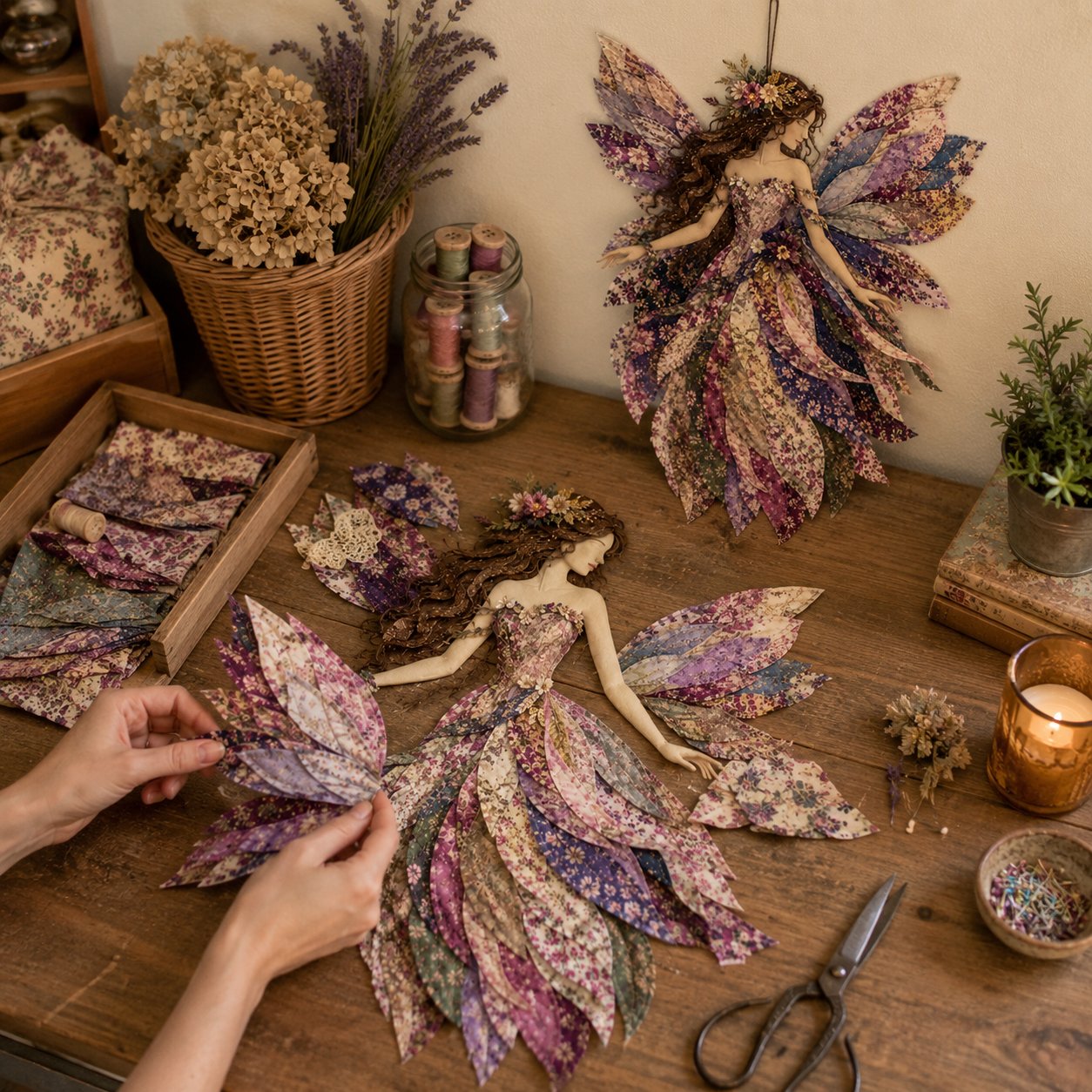 🧚‍♀️🌸 Premium DIY-pakket 'Feeënpatchwork' | Hoogwaardige gelaagde stof met bloemenvleugels – DIY handgemaakte fantasievolle wanddecoratie ✨