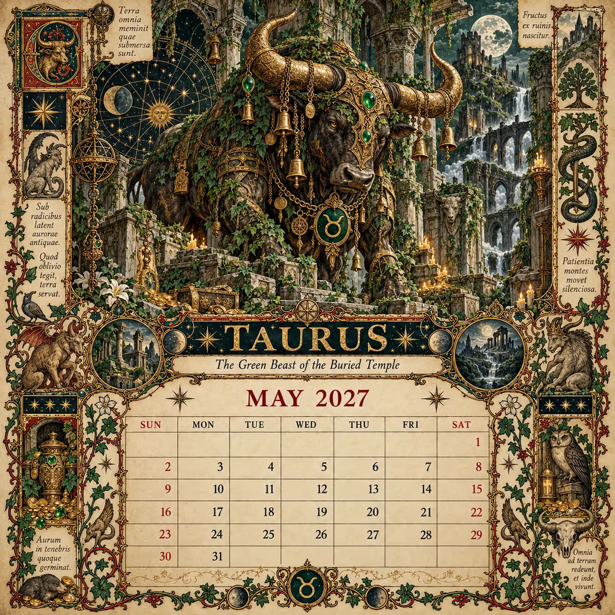 🔮 Bureaukalender met dierenriemtekens voor 2027 | 12 middeleeuws geïnspireerde dierenriemtekeningen voor liefhebbers van astrologie en gotische kunst ✨