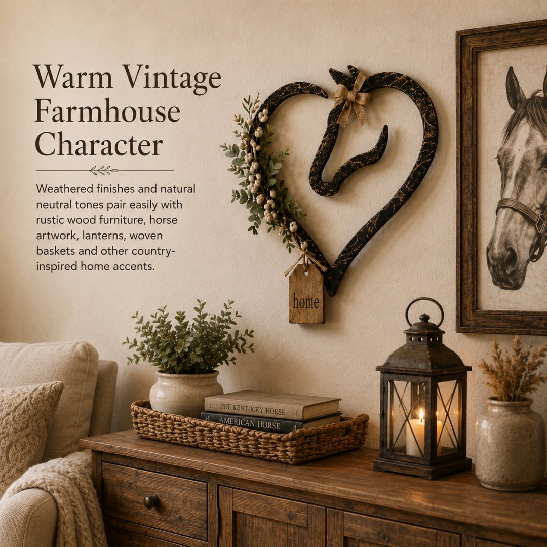 🐴Rustieke paardenhart wanddecoratie met groen – Landelijke paardensport woonaccessoire