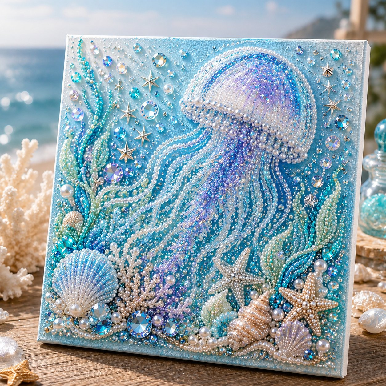 🌊✨ DIY-pakket met parelkunst in oceaanthema – Een ontspannende knutselactiviteit om prachtige kunstwerken in kuststijl te maken