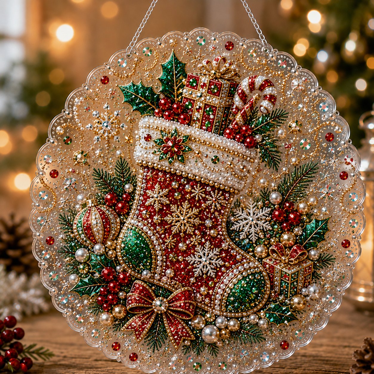 🎄Kerstversiering met parels en diamantjes | Luxe fluweelachtig canvas met krasbestendige, kleurechte parelkralen | DIY handgemaakte kerstdecoratie om op te hangen 🎅💎