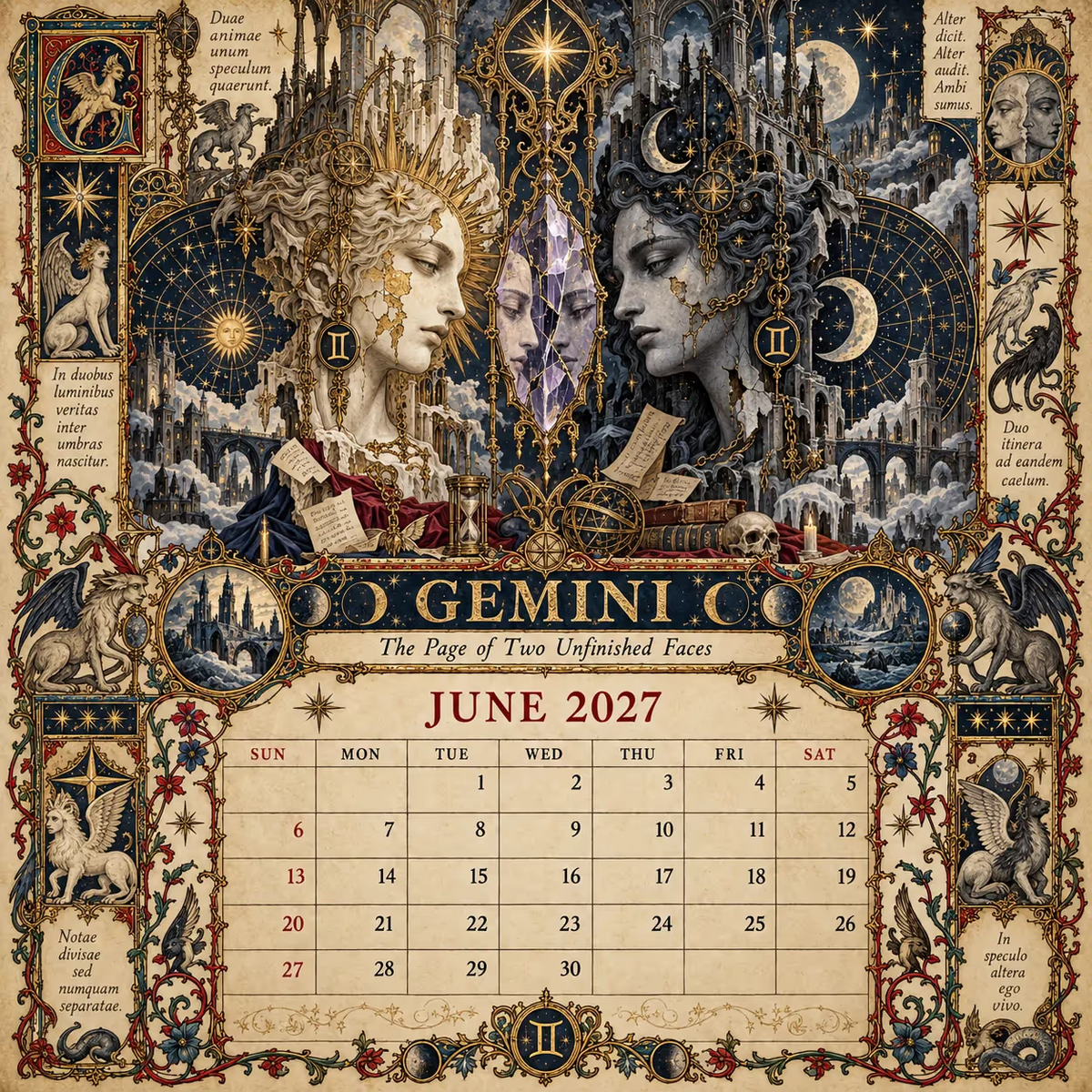 🔮 Bureaukalender met dierenriemtekens voor 2027 | 12 middeleeuws geïnspireerde dierenriemtekeningen voor liefhebbers van astrologie en gotische kunst ✨