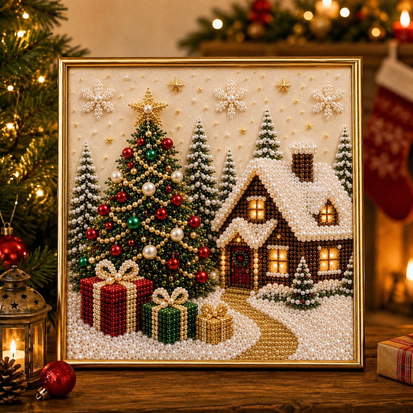 🎄🎅 Premium 3D Parel Kerst Muurdecoratie Kit | Luxe fluweelachtig canvas met krasbestendige, kleurechte parelkralen DIY Kerstdecoratie ⛄️❄️