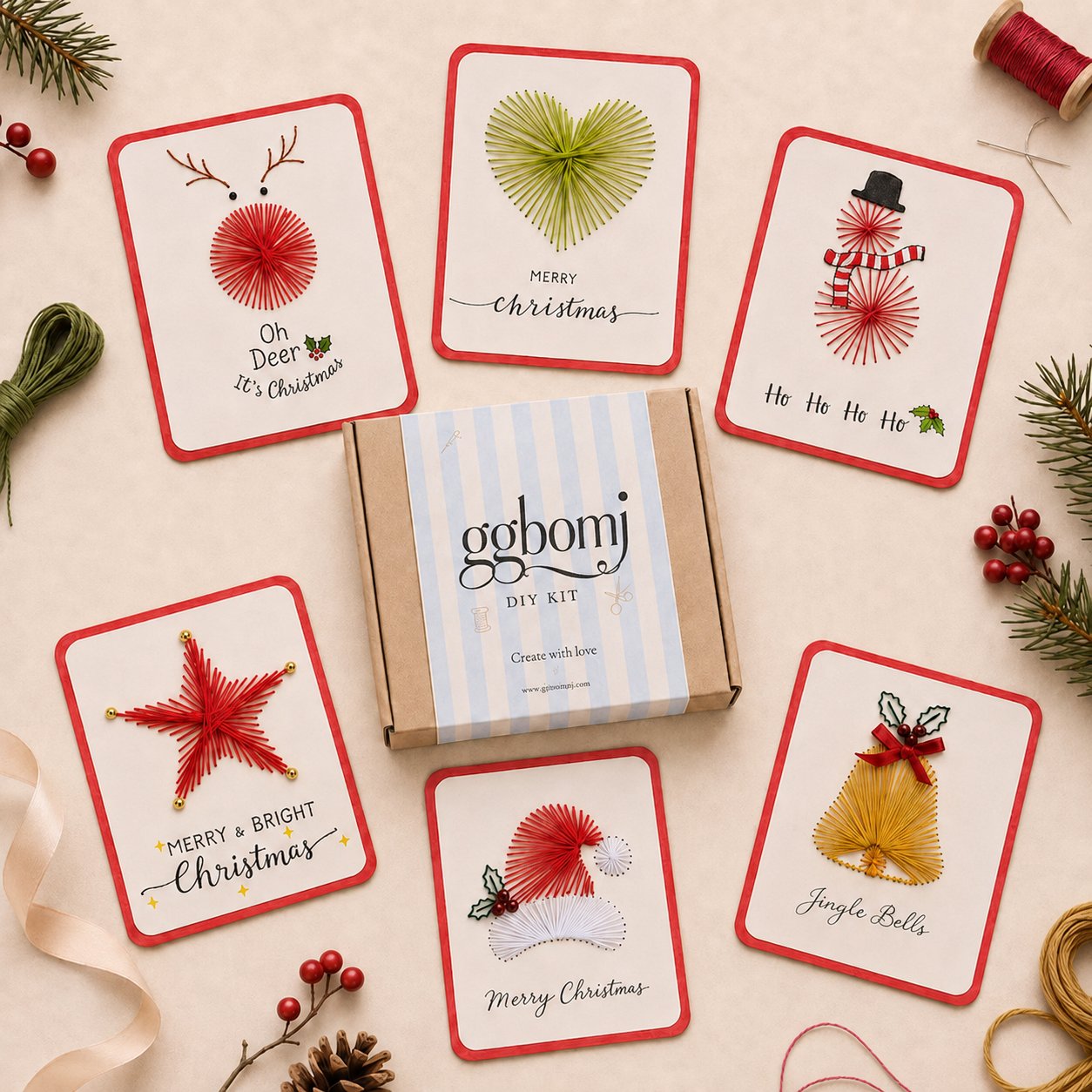 🎄🧵 Kerstkaart met touwkunst (DIY-kit)