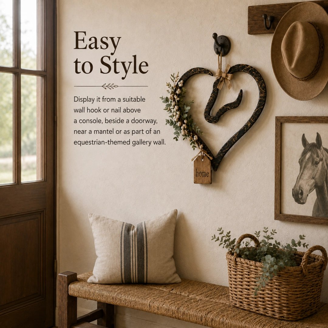 🐴Rustieke paardenhart wanddecoratie met groen – Landelijke paardensport woonaccessoire