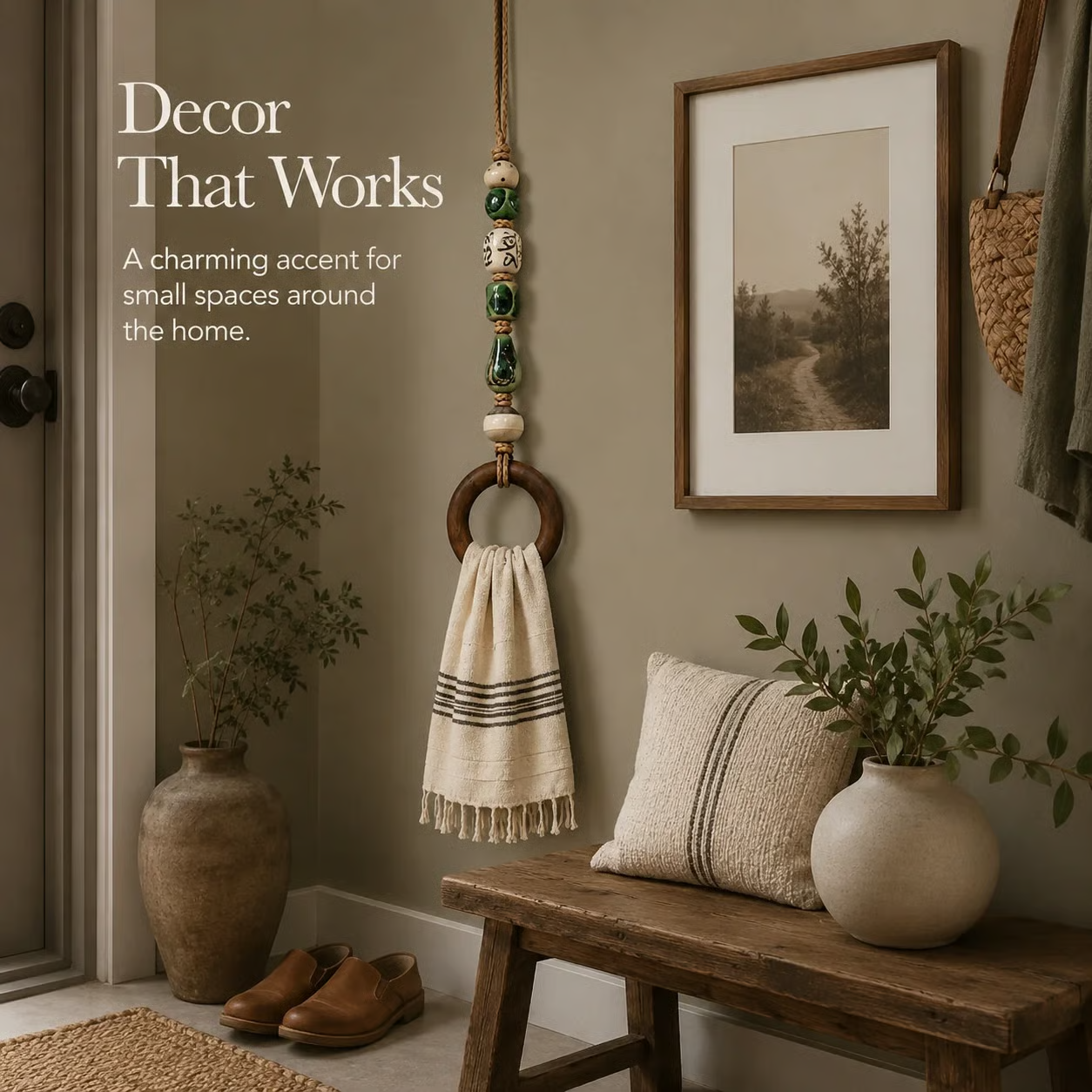 ✨Decoratieve handdoekhanger met kralen en houten ring