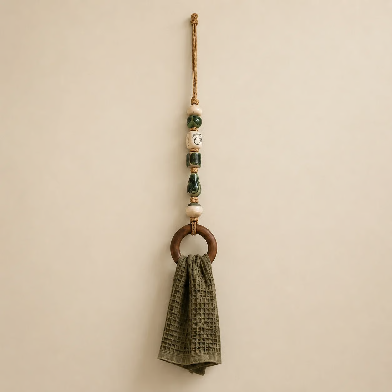 ✨Decoratieve handdoekhanger met kralen en houten ring