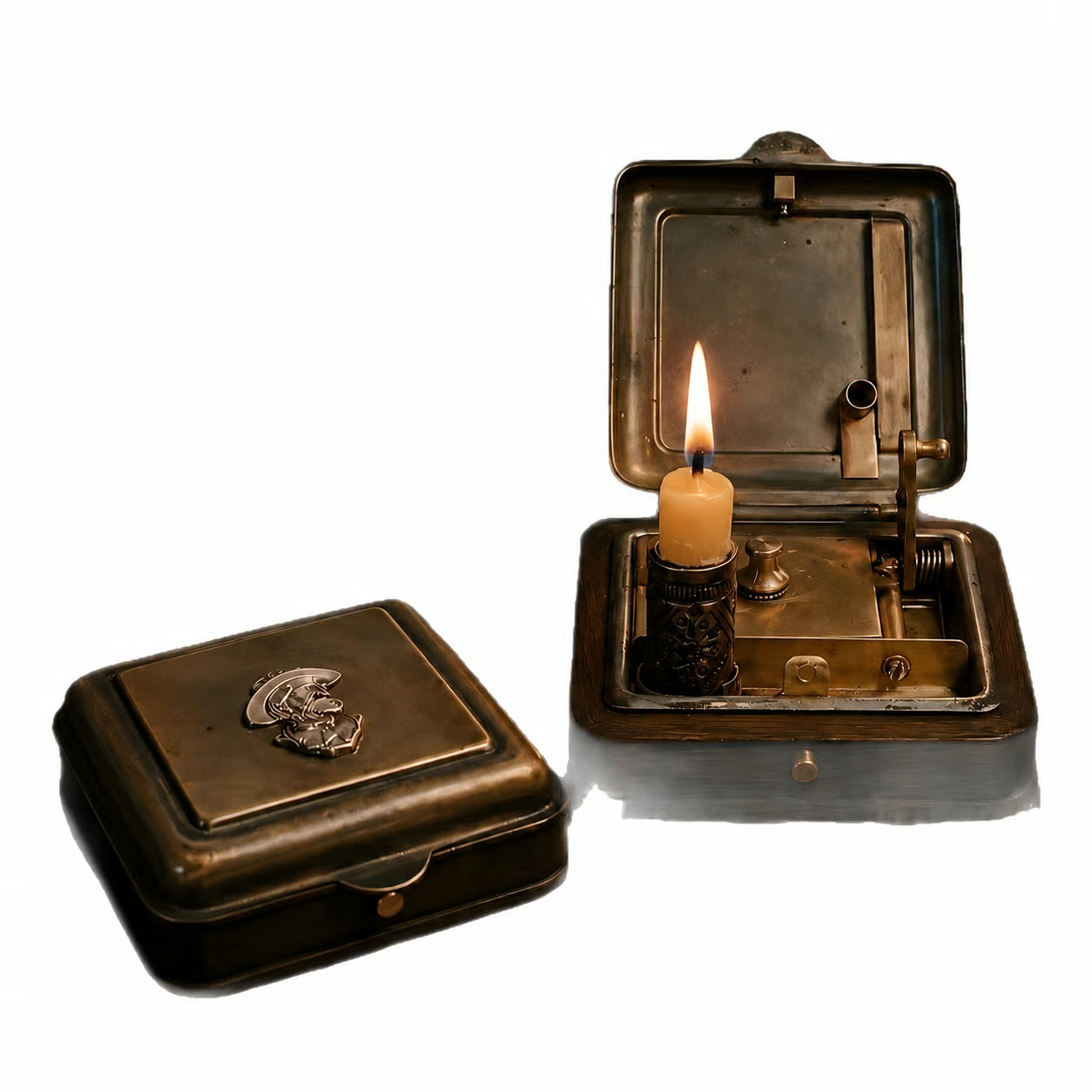 Vintage miniatuur mechanische kaarsendoos