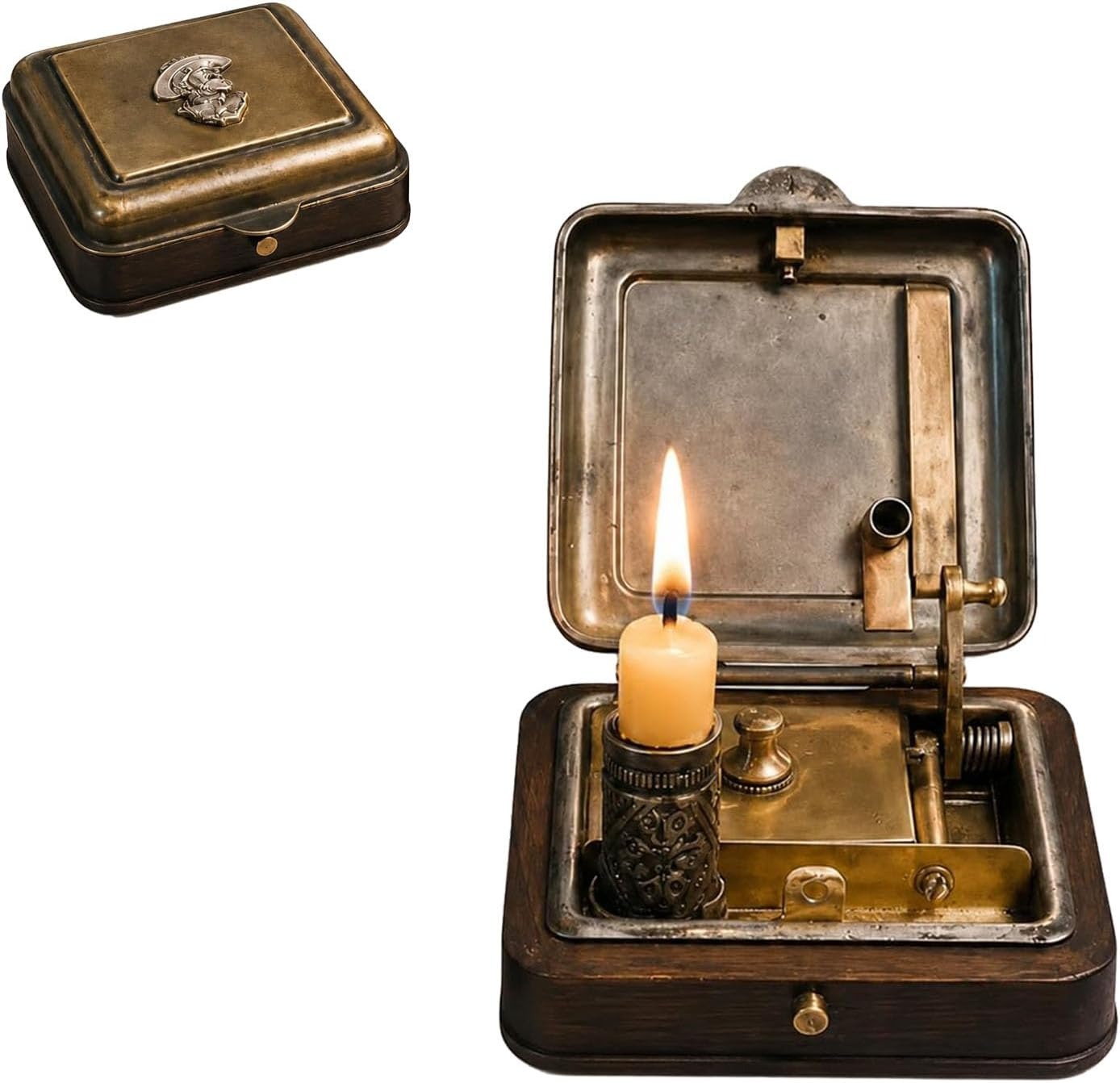 Vintage miniatuur mechanische kaarsendoos