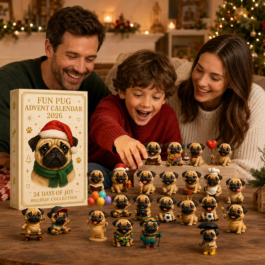 🐶 24-daagse adventskalender met mopshondjes 2026 – 24 schattige mopshondjes als kerstcountdown